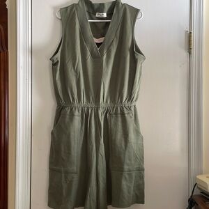 Zenana Avocado 100% Cotton V-neck w/Pockets Sporty Romper 1X Absolute Comfort